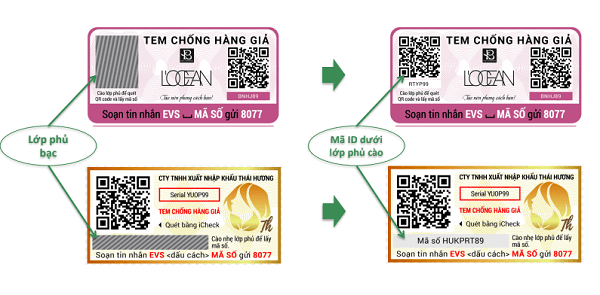 Cào lớp phủ bạc để lộ mã QR code hoặc mã SMS Cào lớp phủ bạc để lộ mã QR code hoặc mã SMS