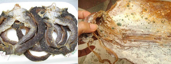 Cá khô có dấu hiệu hư hỏng, ẩm mốc